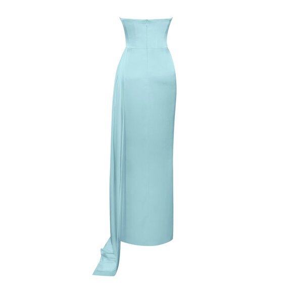 NWT MISS CIRCLE Marilyn Pale Blue Satin Crystal Embellished High Slit Gown XS - Picture 2 of 8